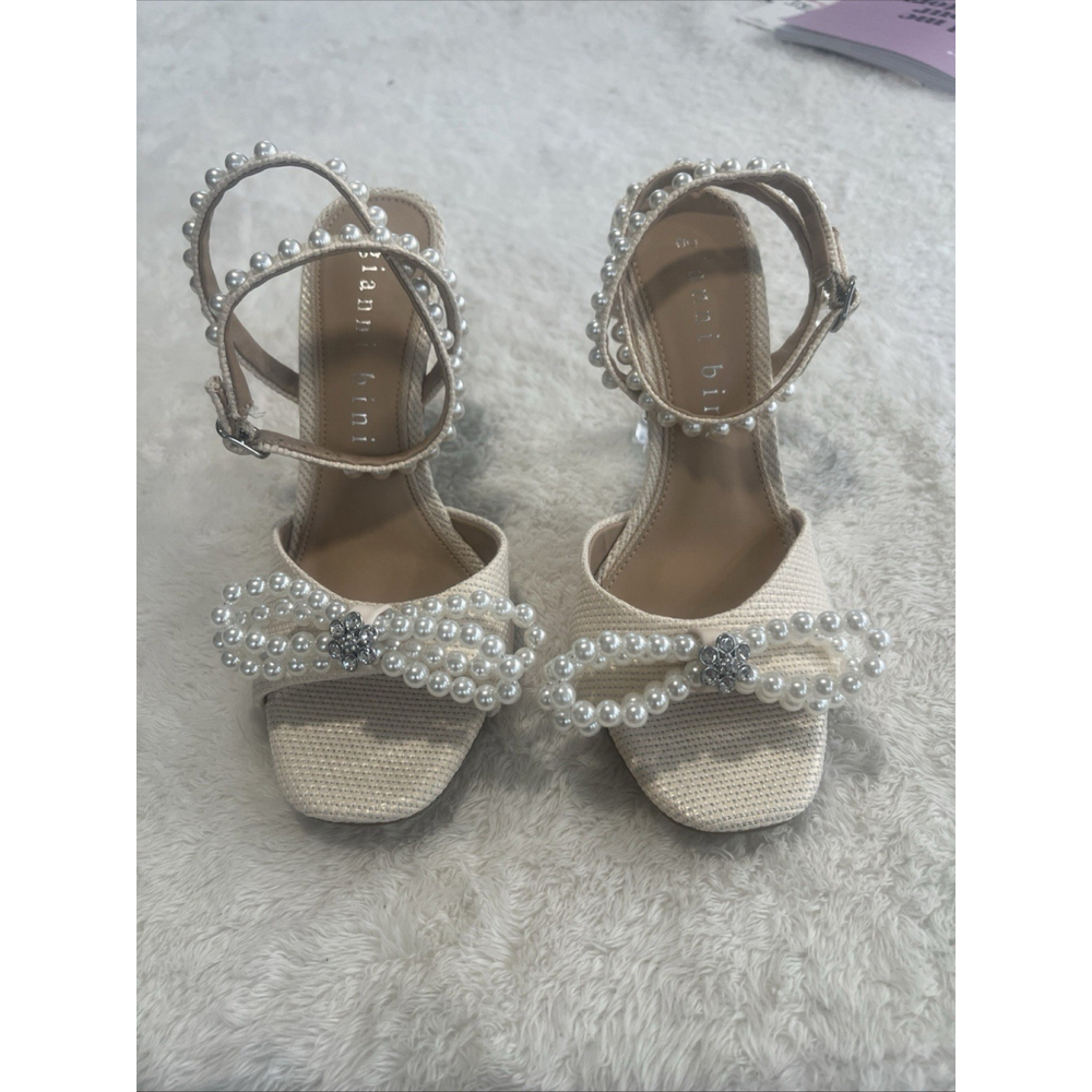 Gianni Bini Bridal Collection Sz 9 Cream Haydn Satin Pearl Bow Dress Sandals NWT - Picture 10 of 16